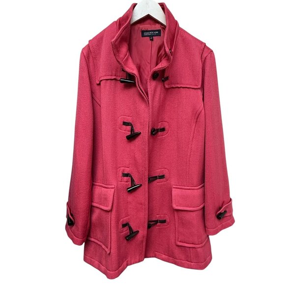 JONES New York Toggle Coat Plus Size 1X Pink Womens Jacket Wool Blend Preppy - Picture 6 of 12